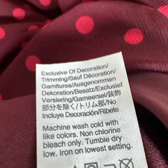 J. Crew Top Medium Red Pink Smocked Dot Crinkle Chiffon Top Holidays AC669 - Picture 5 of 6